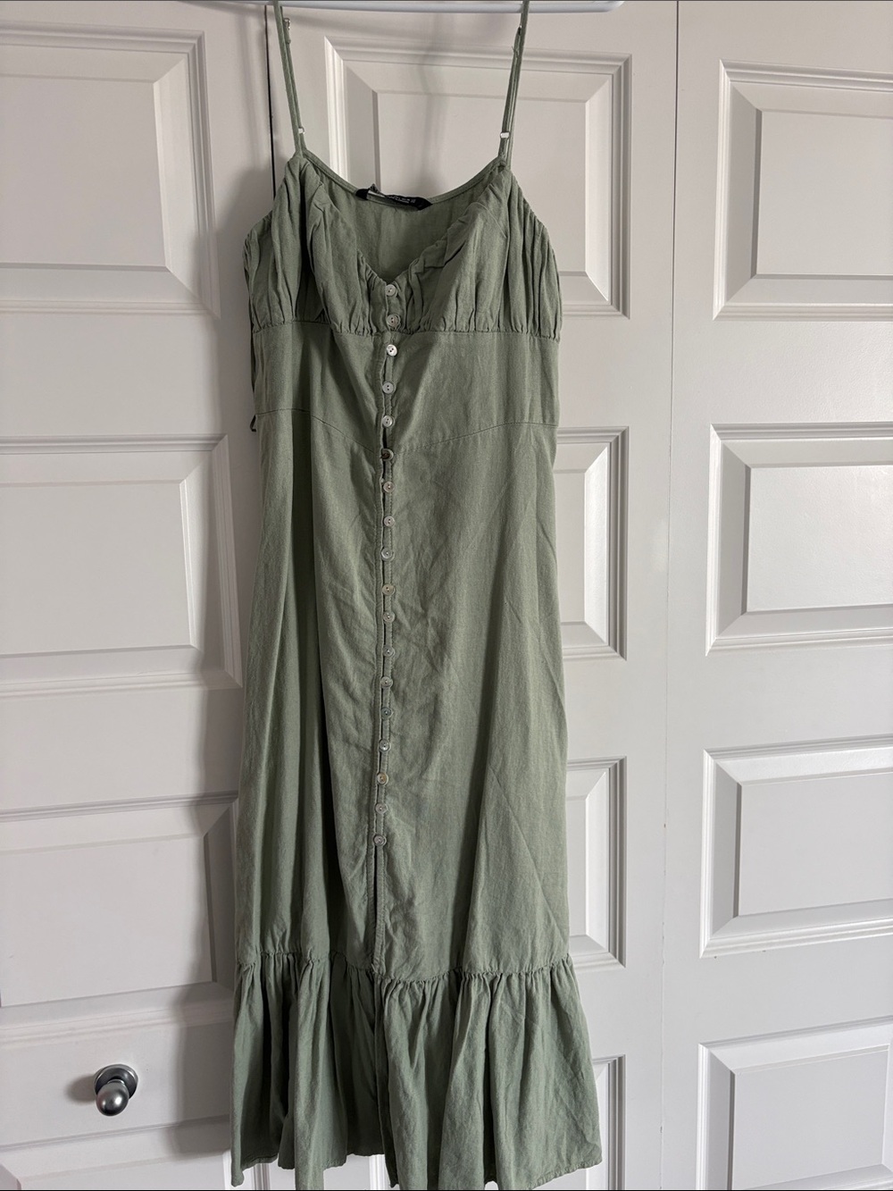 Zara Sage Green Button-Front Midi Dress
